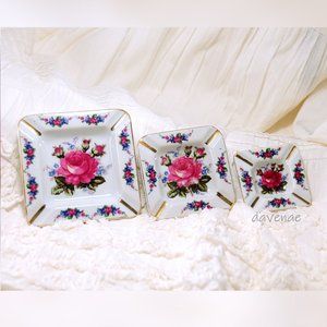 Vintage Set of 3 Nesting Floral Ashtrays